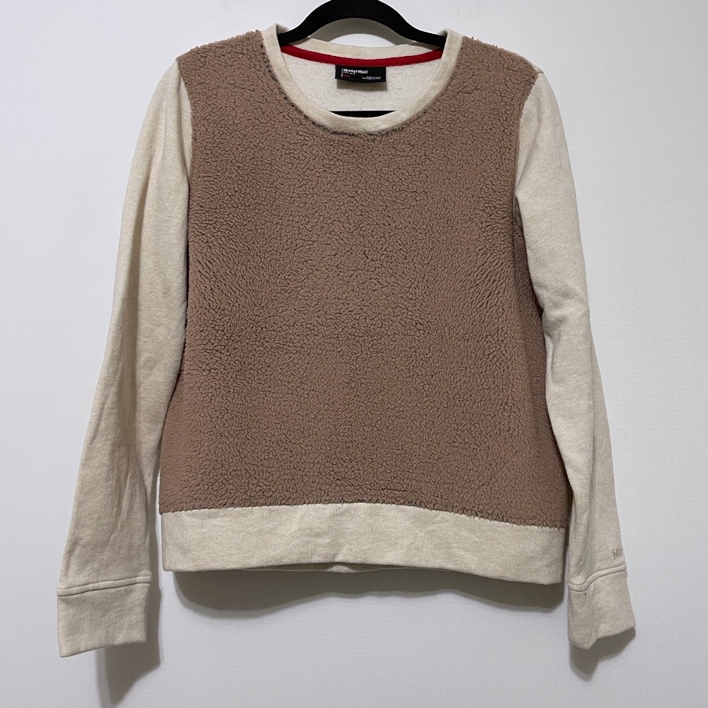 Marmot Sherpa Sweatshirt Tan Brown Fleece Crew Neckline Pullover Womens M